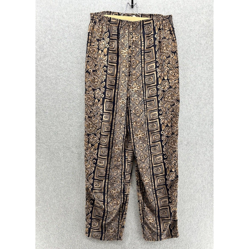 Melrose Studio Women's Pull On Pants Tribal Print Large Drawstring Brown Vintage
